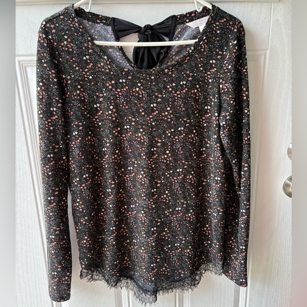 LC Lauren Conrad Multicolor Textured Knit Long Sleeve Top Medium